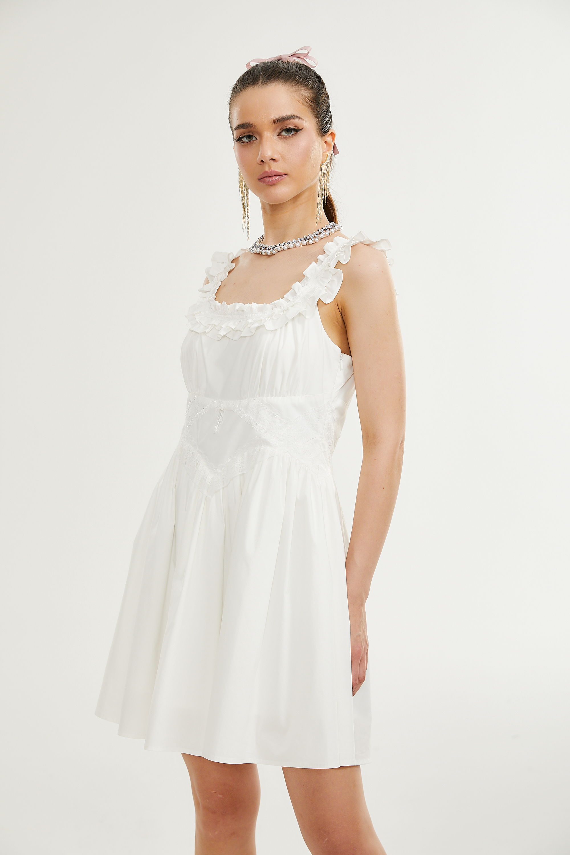 Nyala fırfır mini elbise