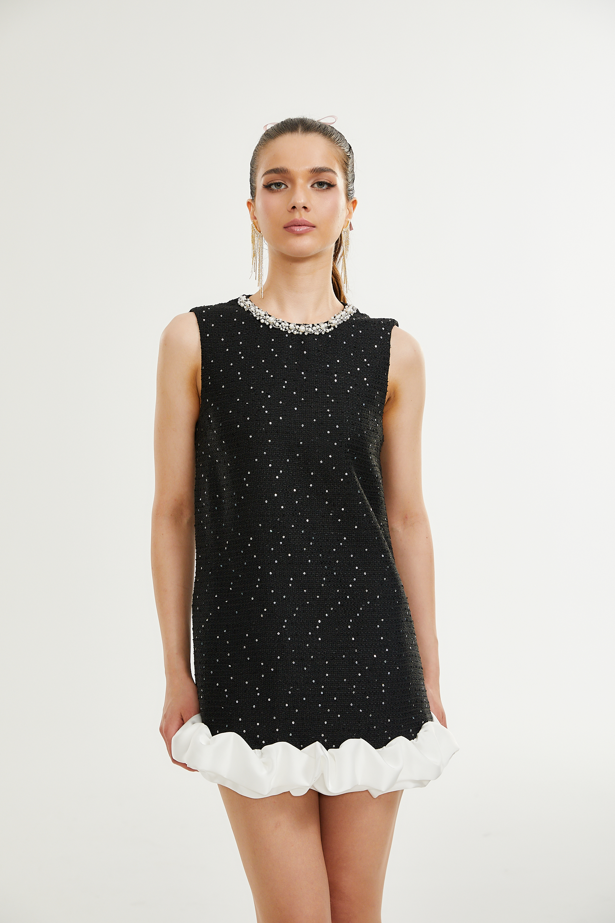 Santorini süslemeli mini elbise