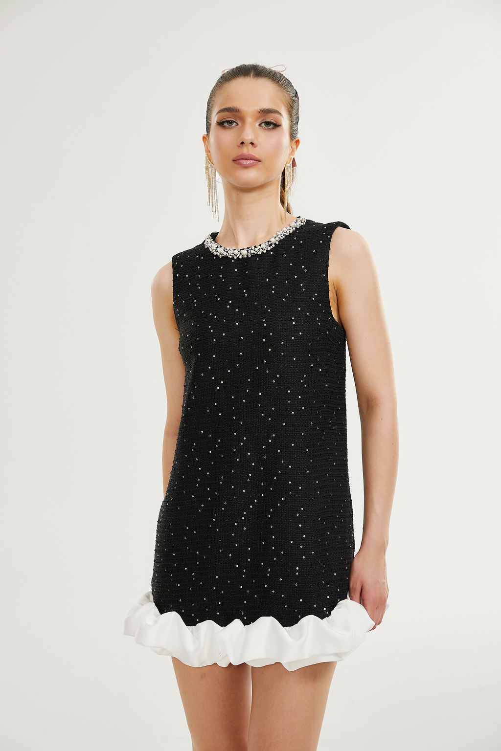 Santorini süslemeli mini elbise