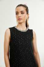 Santorini süslemeli mini elbise