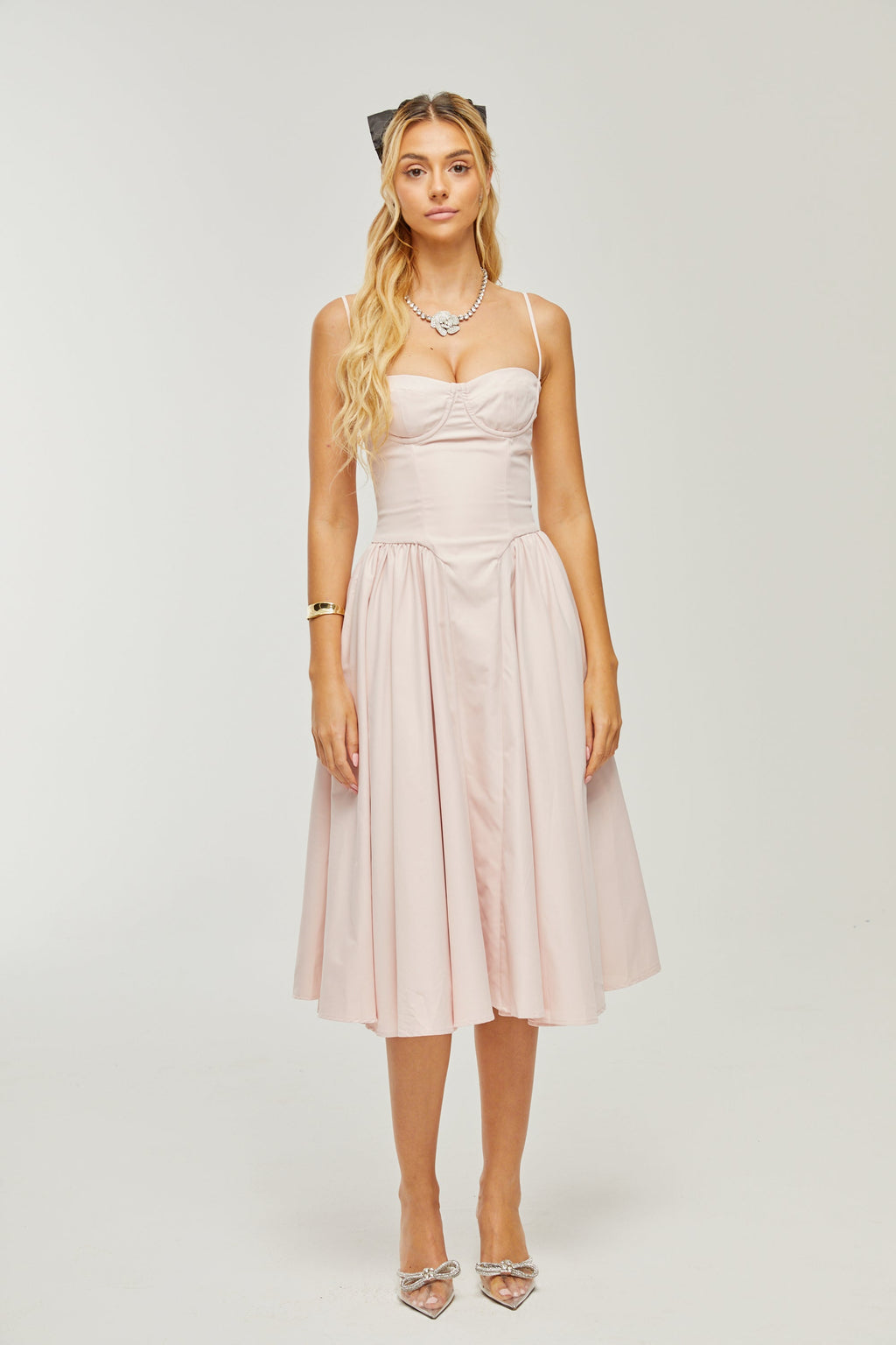 Soleil pileli midi elbise