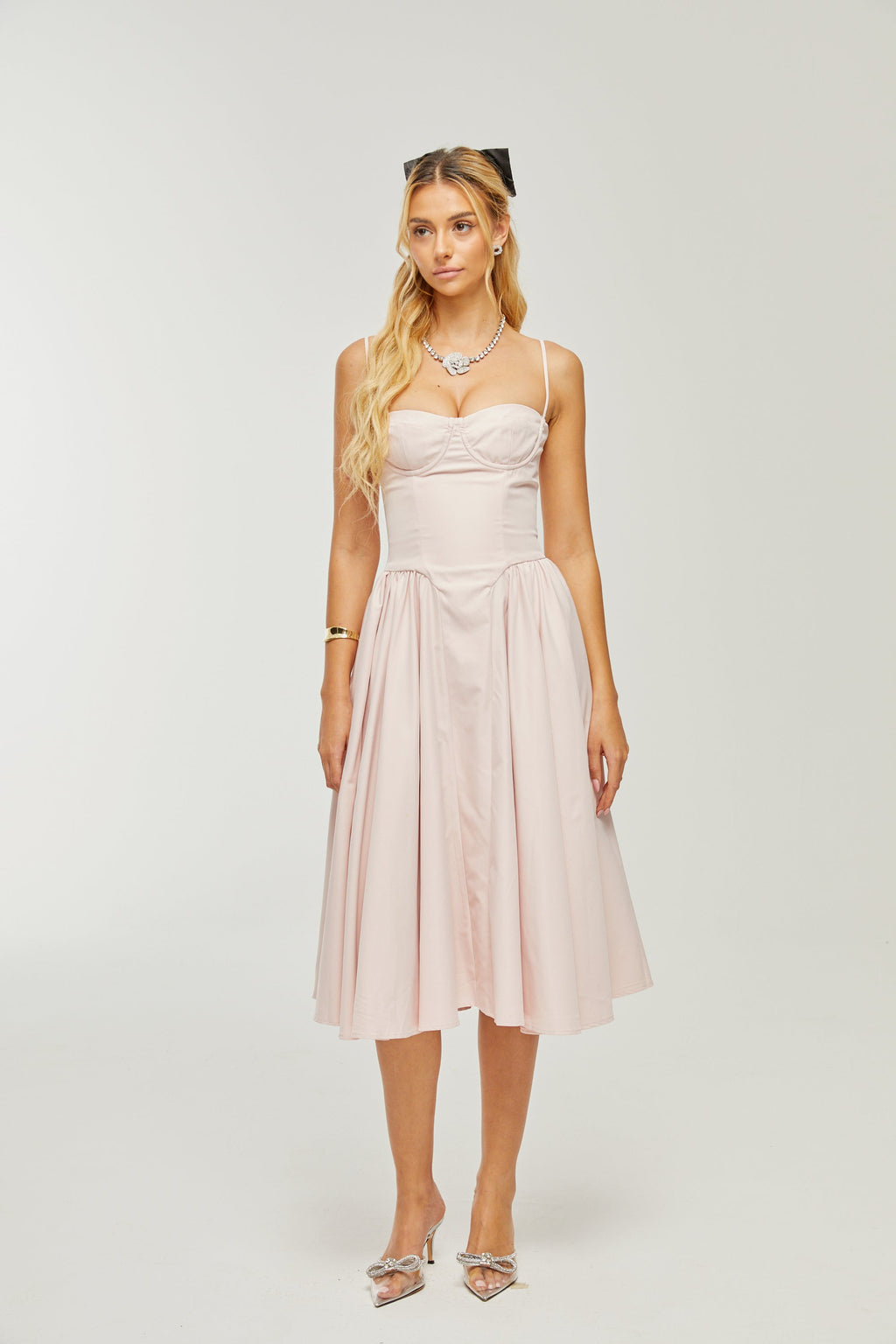 Soleil pileli midi elbise