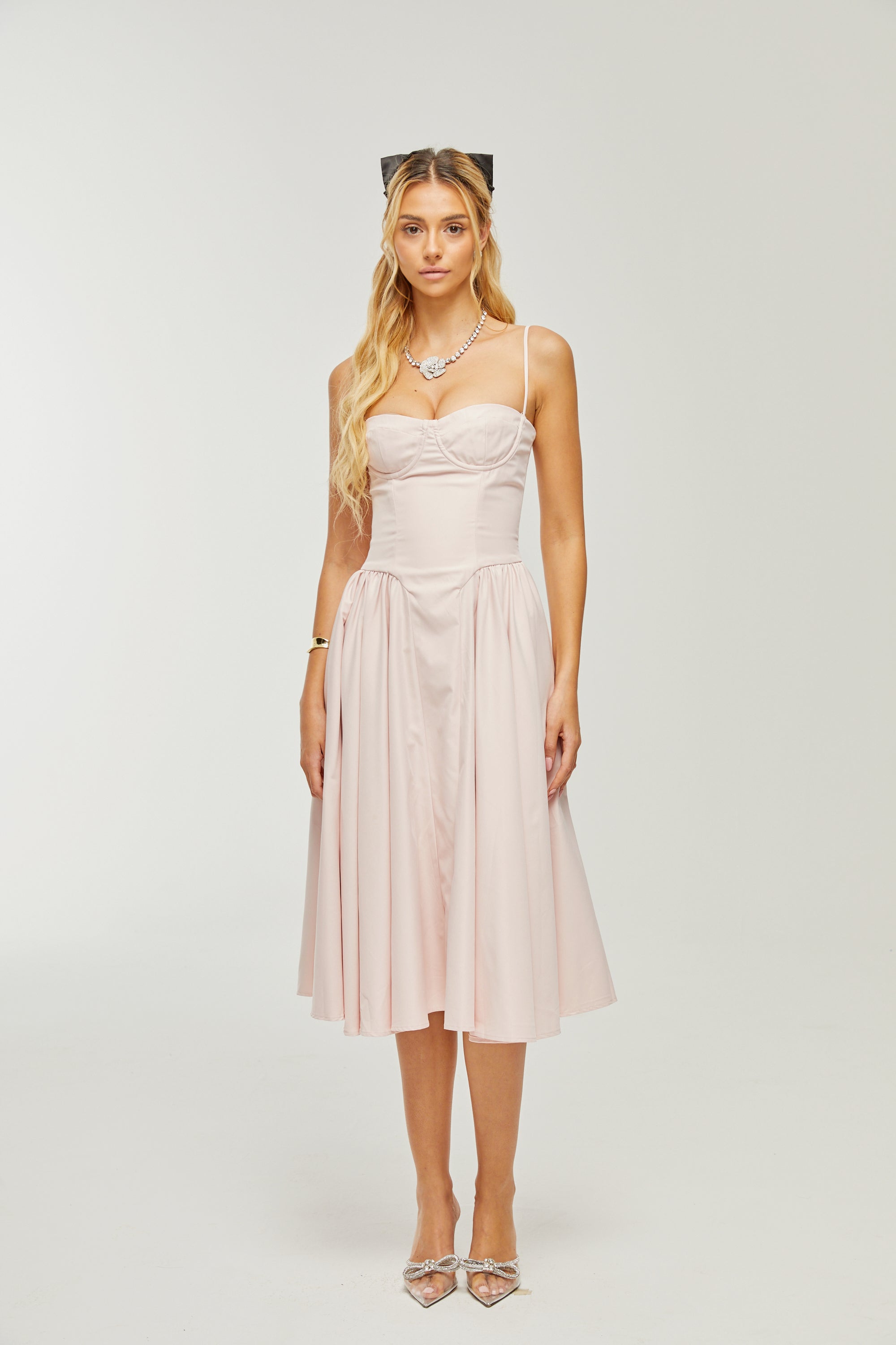 Soleil pileli midi elbise