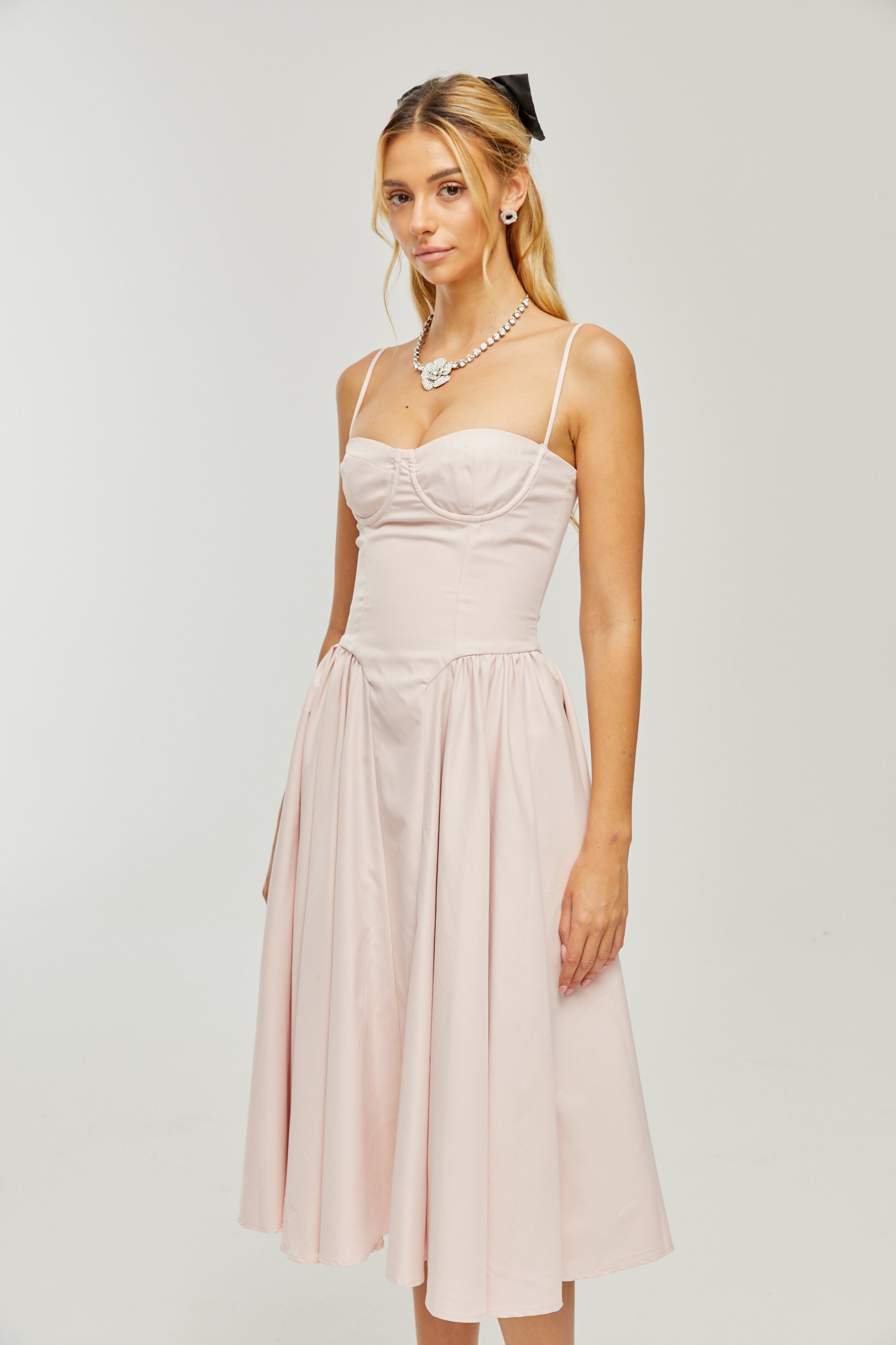 Soleil pileli midi elbise