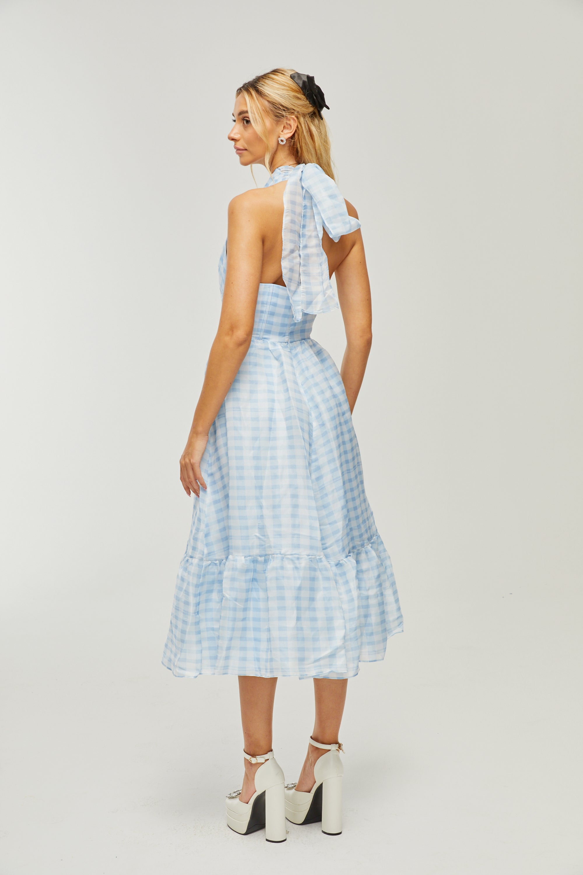 Zaira ekose midi elbise