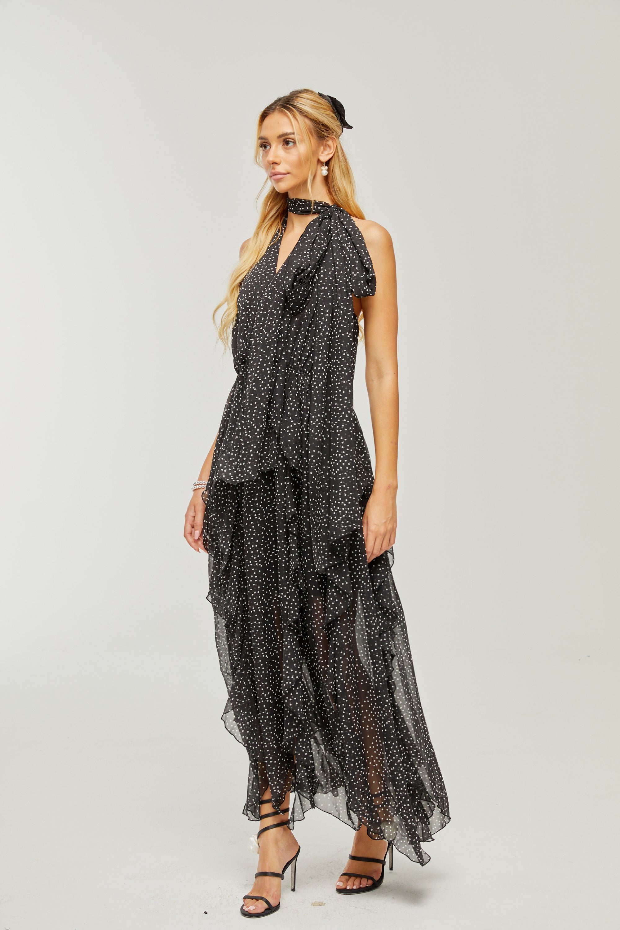 Yvette puantiye maksi elbise