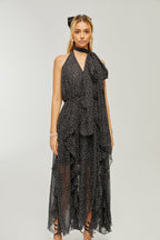 Yvette puantiye maksi elbise