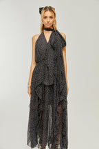 Yvette puantiye maksi elbise