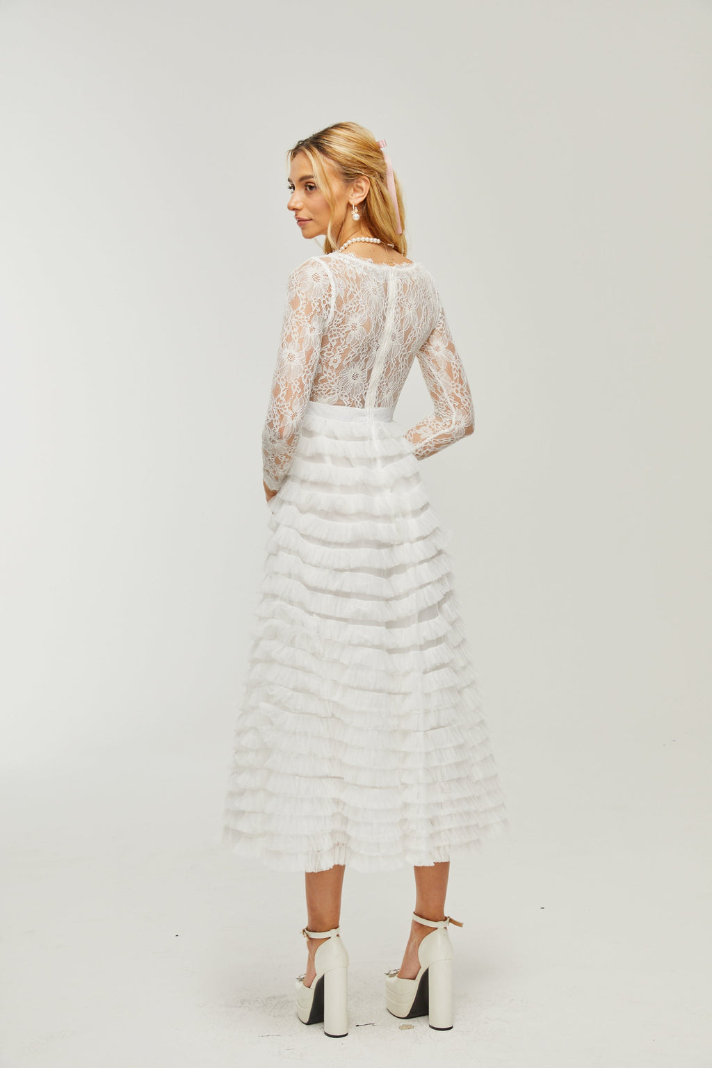 Filipin dantel midi elbise