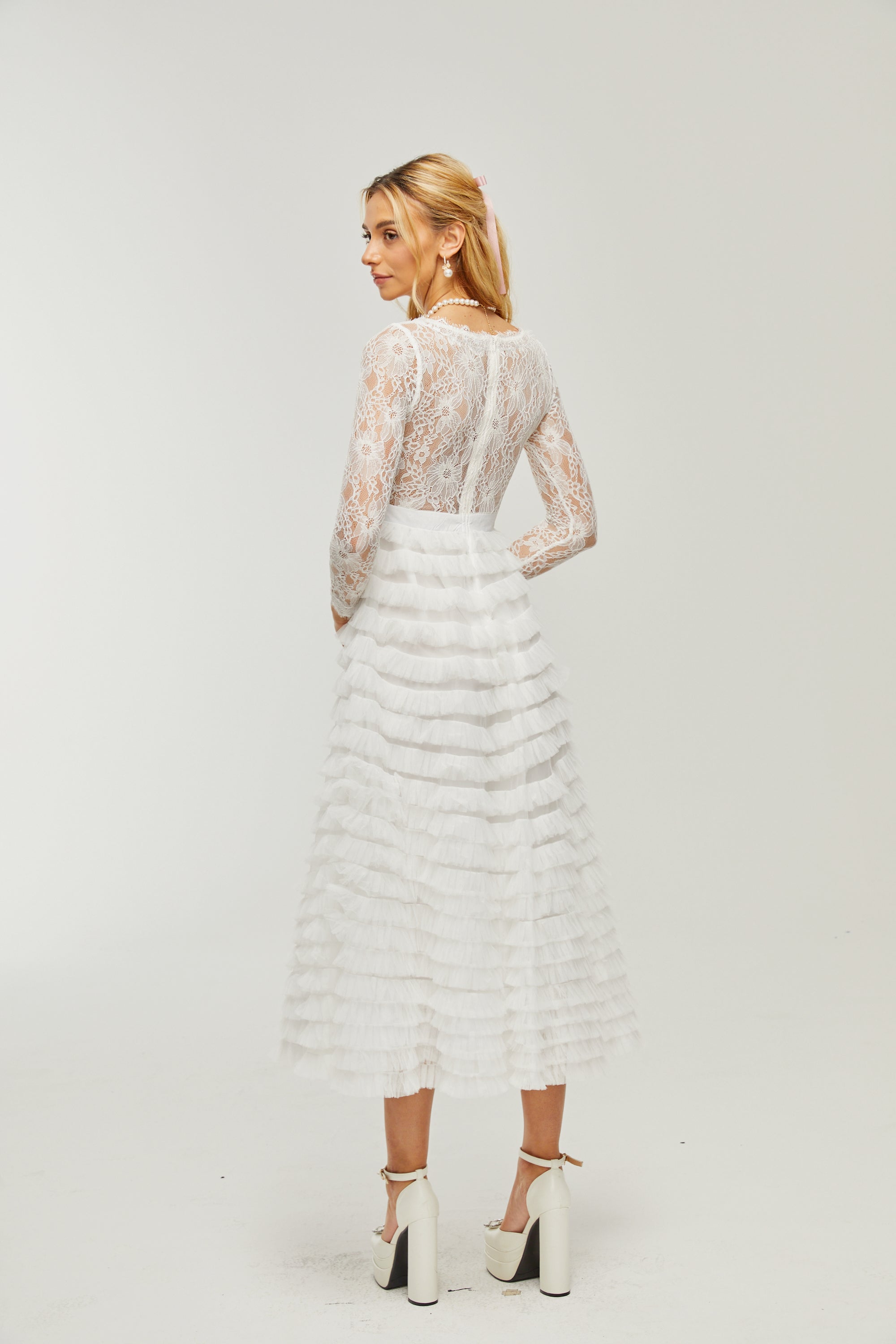 Filipin dantel midi elbise