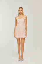 Safran dantel mini elbise