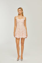 Safran dantel mini elbise