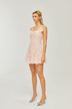 Safran dantel mini elbise