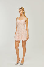 Safran dantel mini elbise