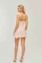 Safran dantel mini elbise