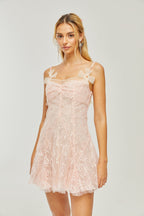 Safran dantel mini elbise