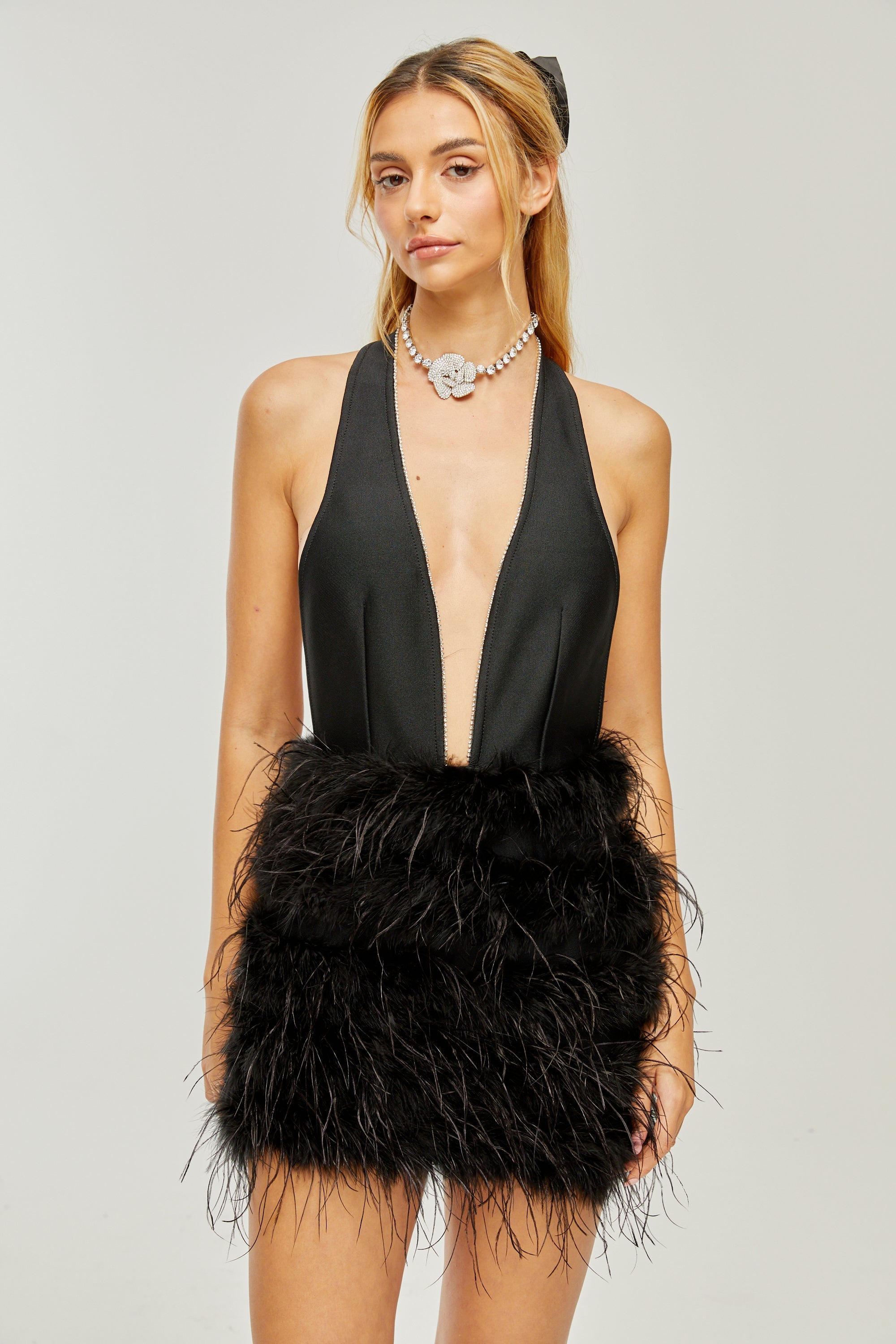 Flora tüy mini elbise