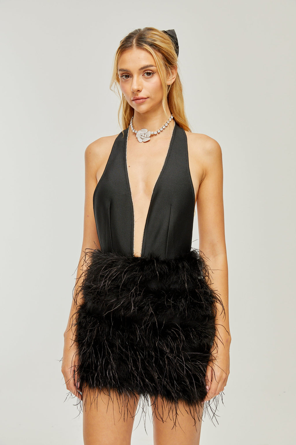 Flora tüy mini elbise