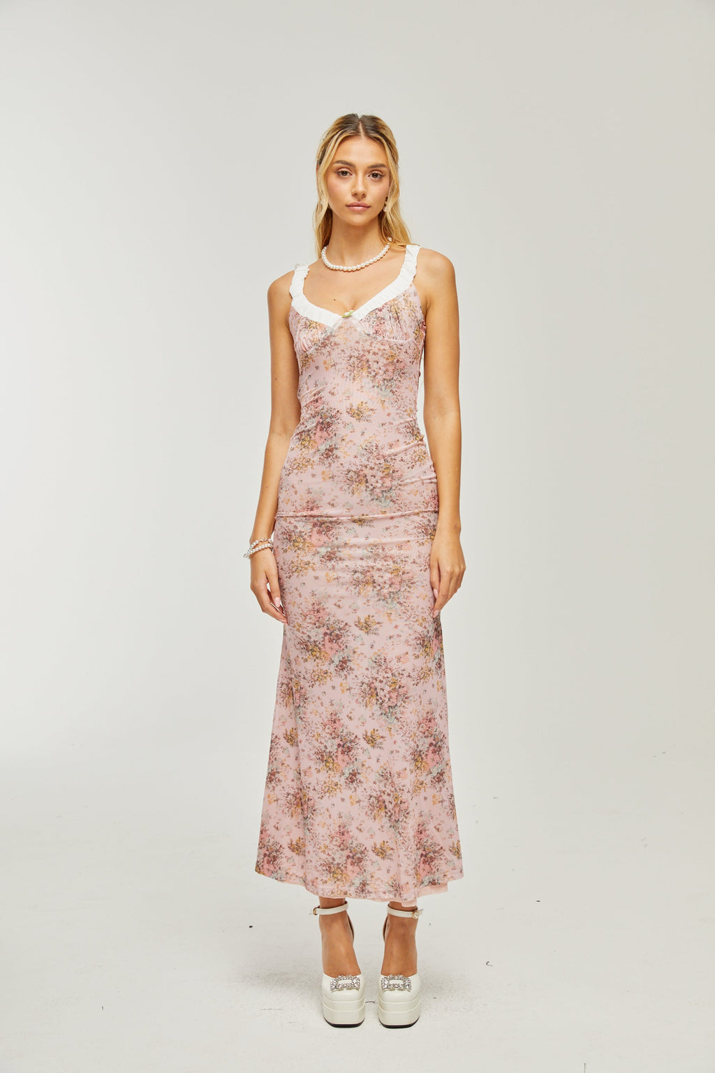 Karia çiçek midi elbise