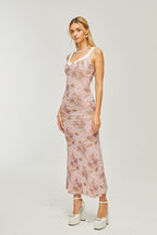 Karia çiçek midi elbise