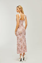 Karia çiçek midi elbise