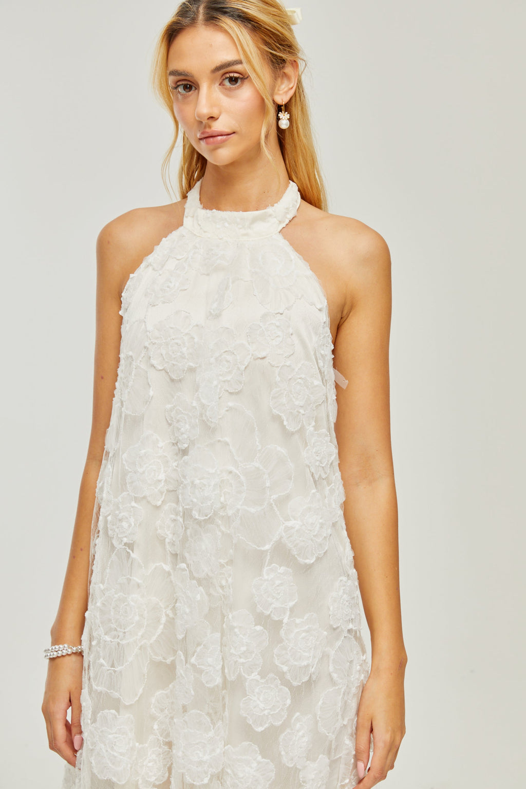 Céleste dantel midi elbise