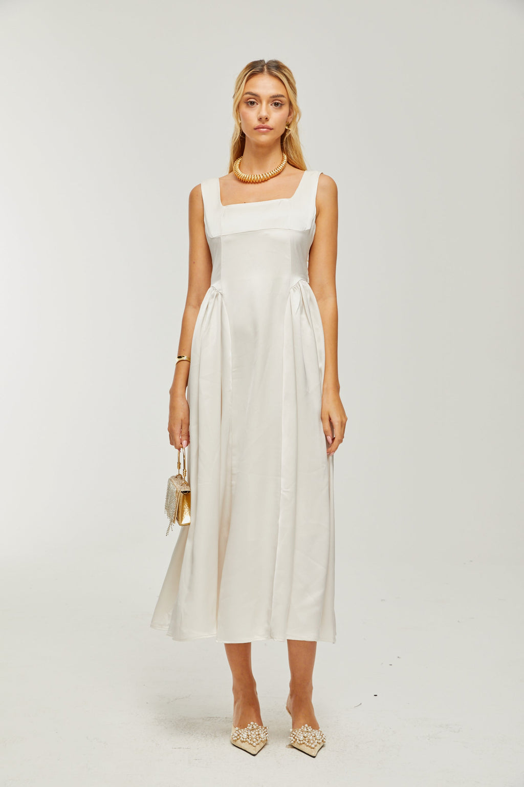 Océane pileli midi elbise