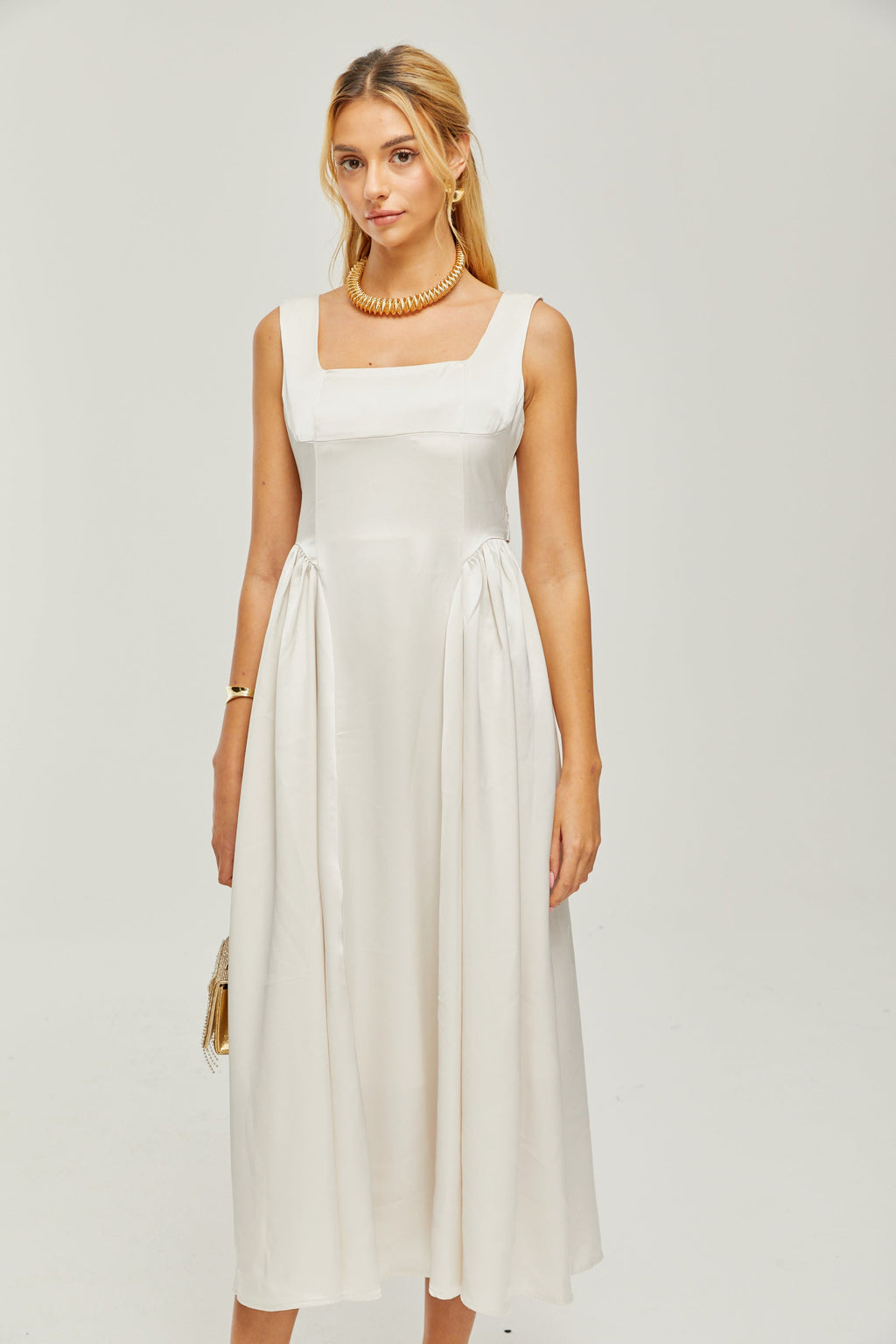 Océane pileli midi elbise