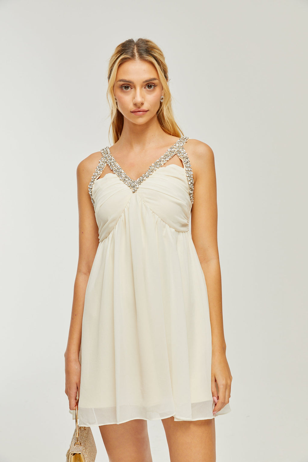 Roseline süslemeli mini elbise