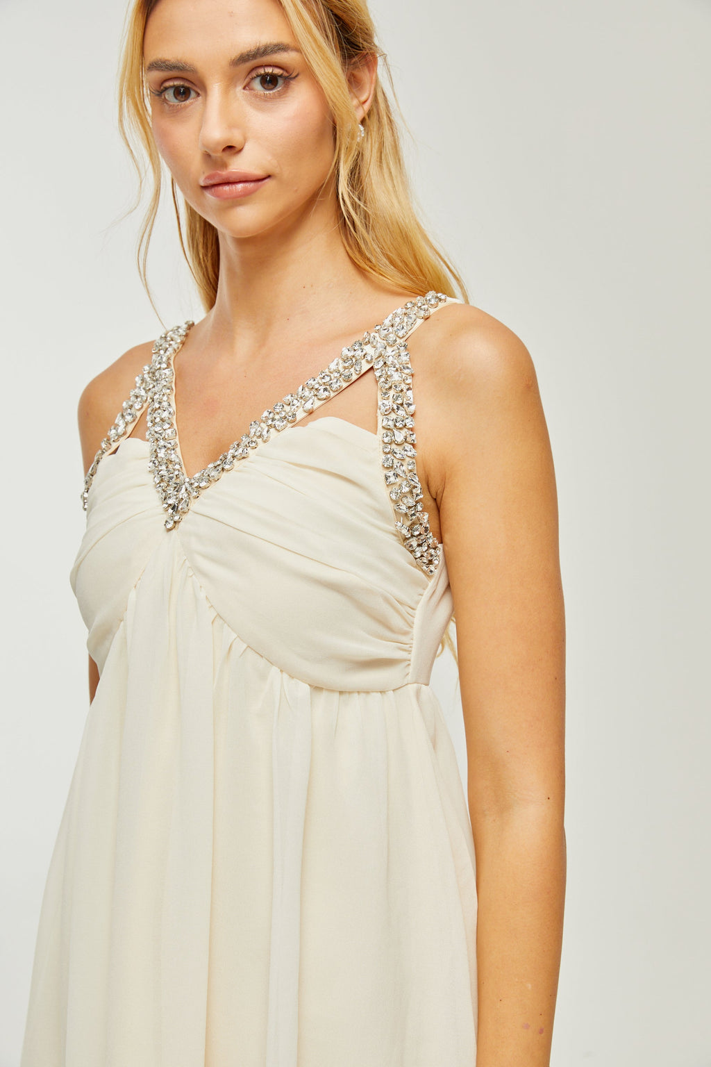 Roseline süslemeli mini elbise