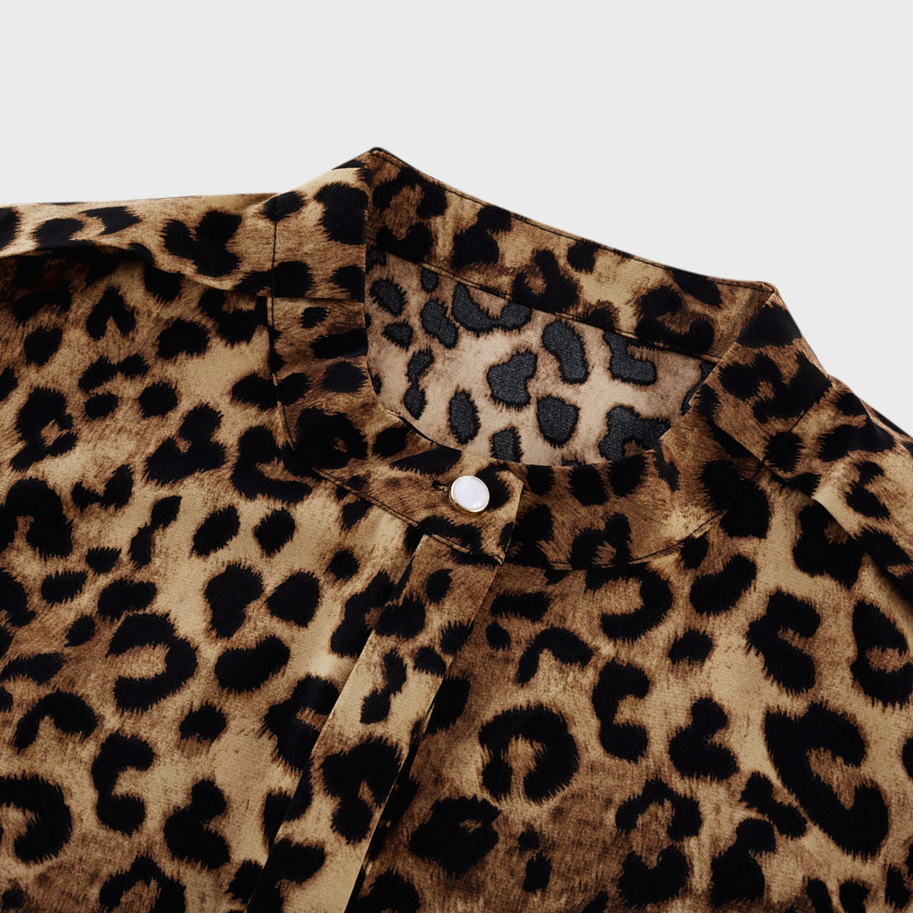Geneviève leopar midi elbise