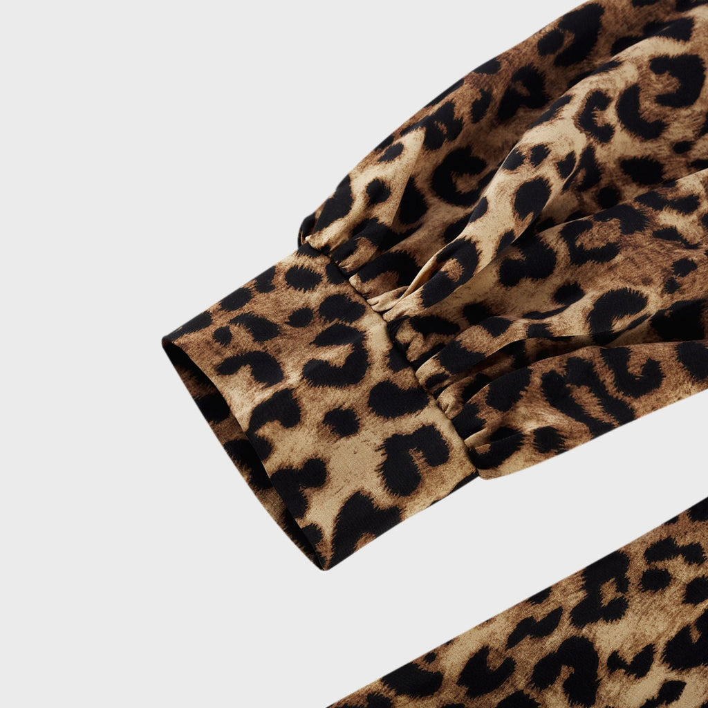 Geneviève leopar midi elbise