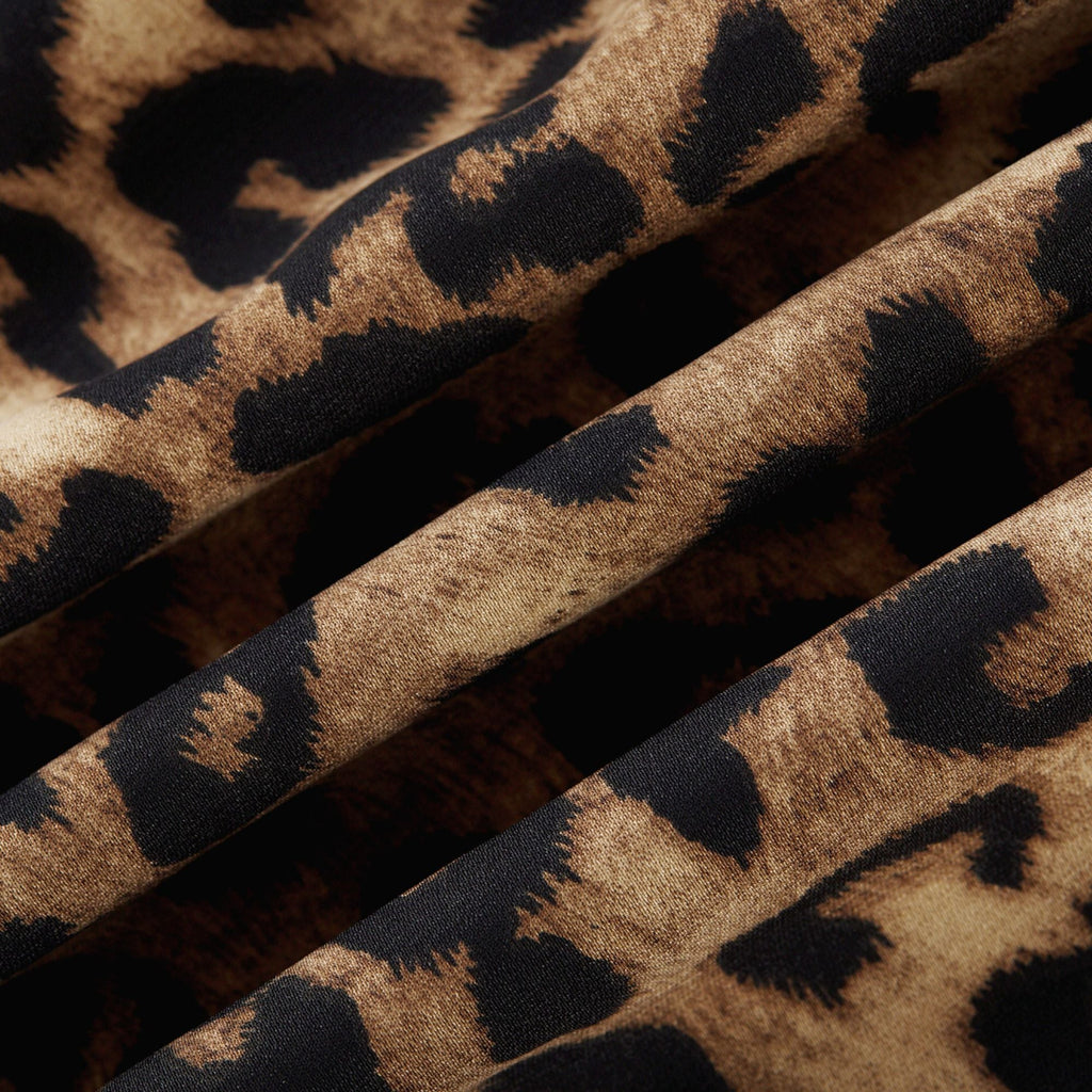 Geneviève leopar midi elbise