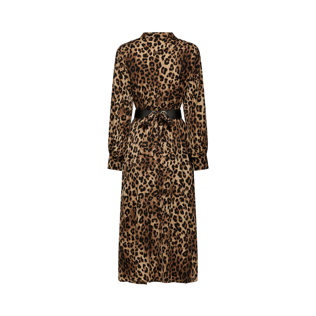 Geneviève leopar midi elbise