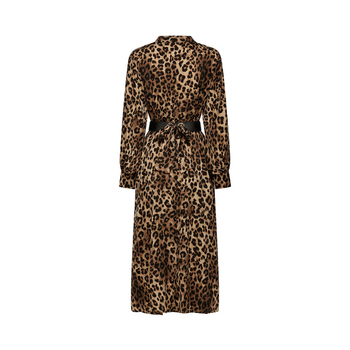 Geneviève leopar midi elbise