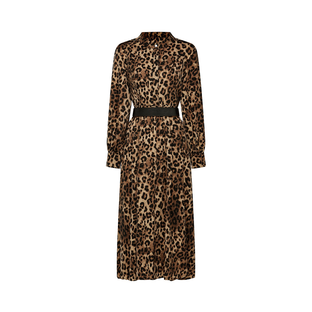 Geneviève leopar midi elbise