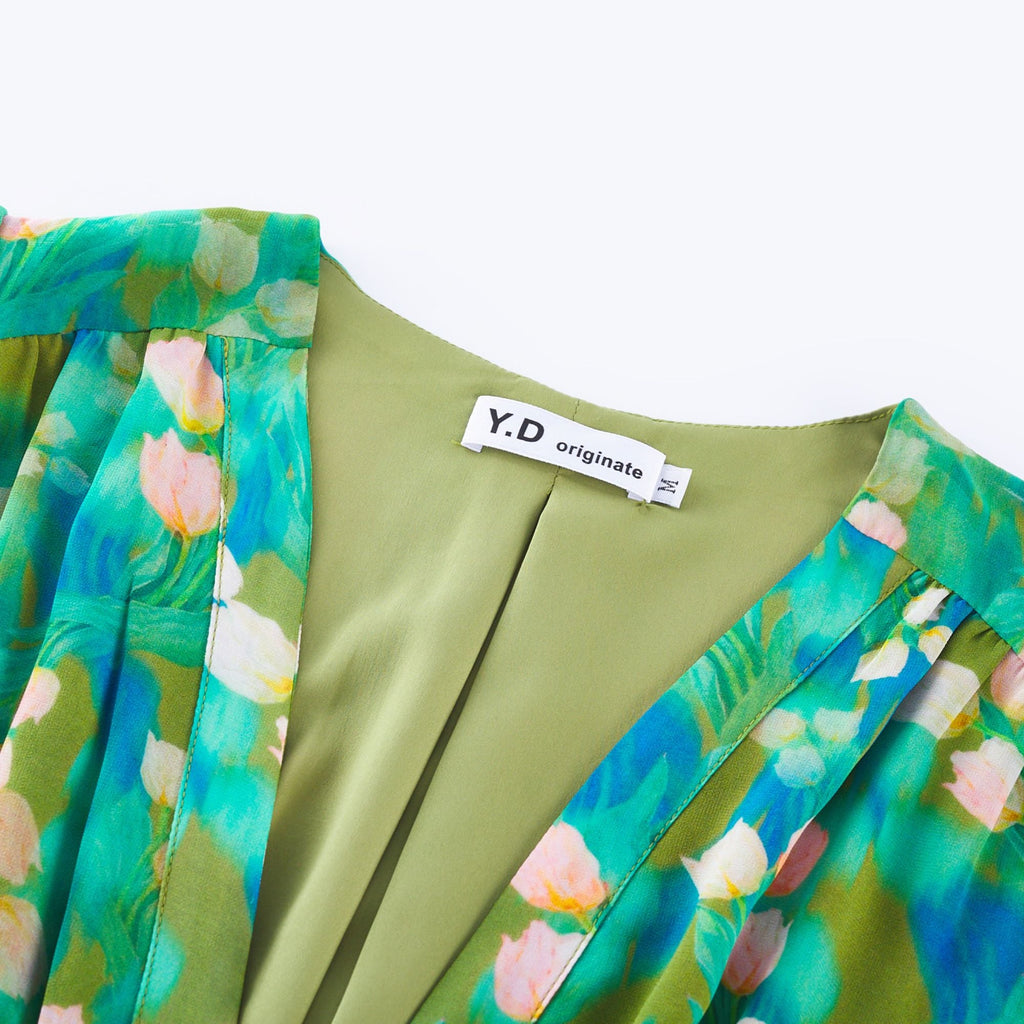 Perrine çiçek midi elbise