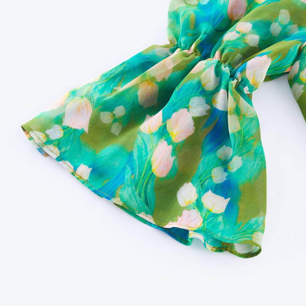 Perrine çiçek midi elbise