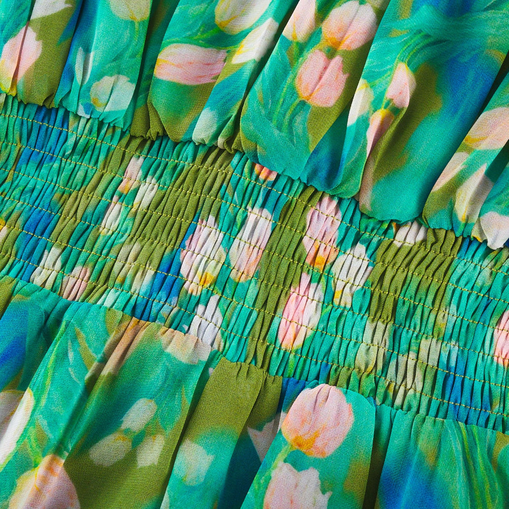 Perrine çiçek midi elbise