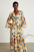 Gabriela çiçek midi elbise