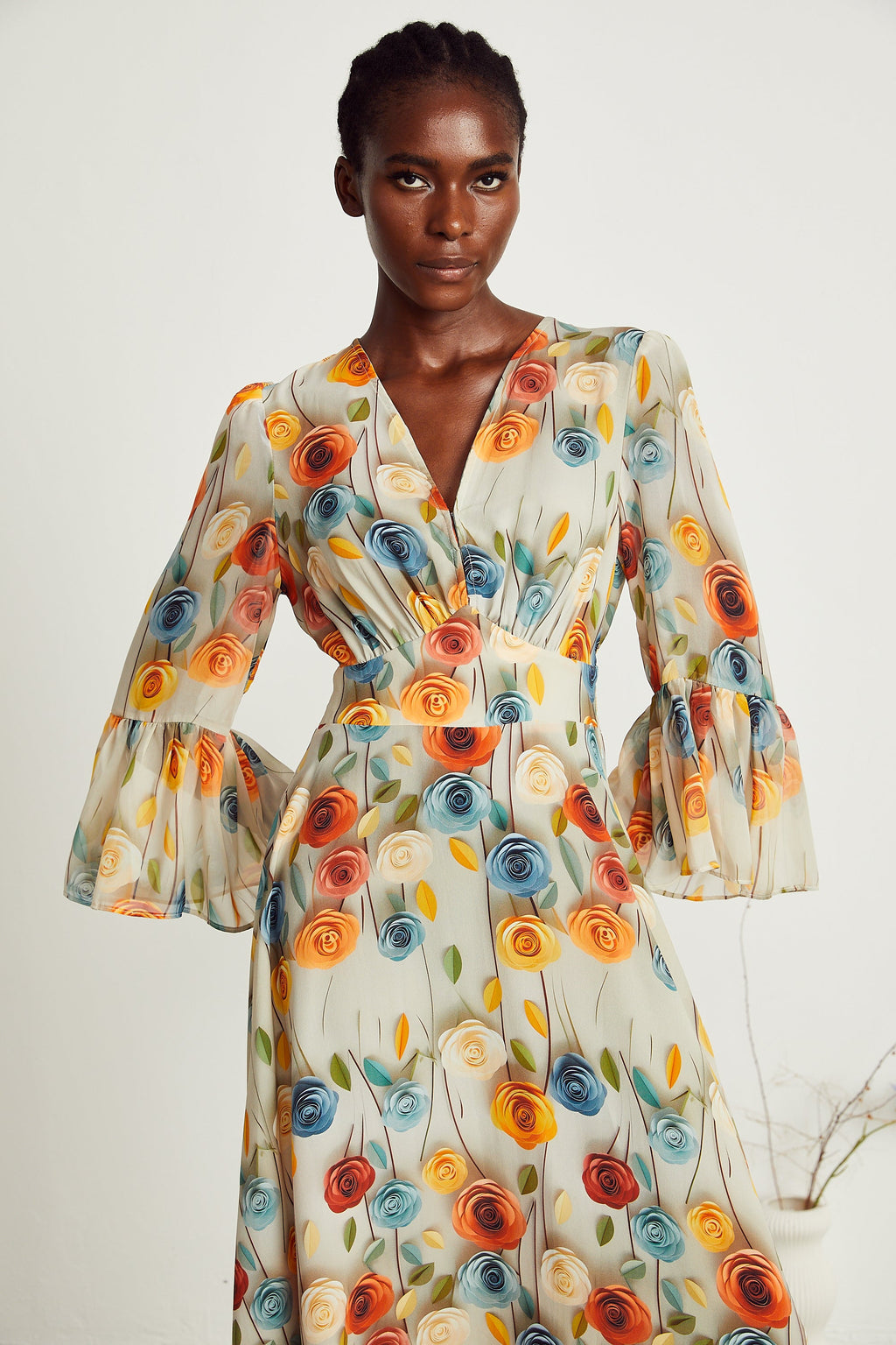 Gabriela çiçek midi elbise