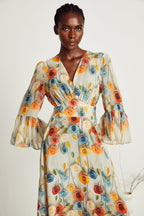 Gabriela çiçek midi elbise