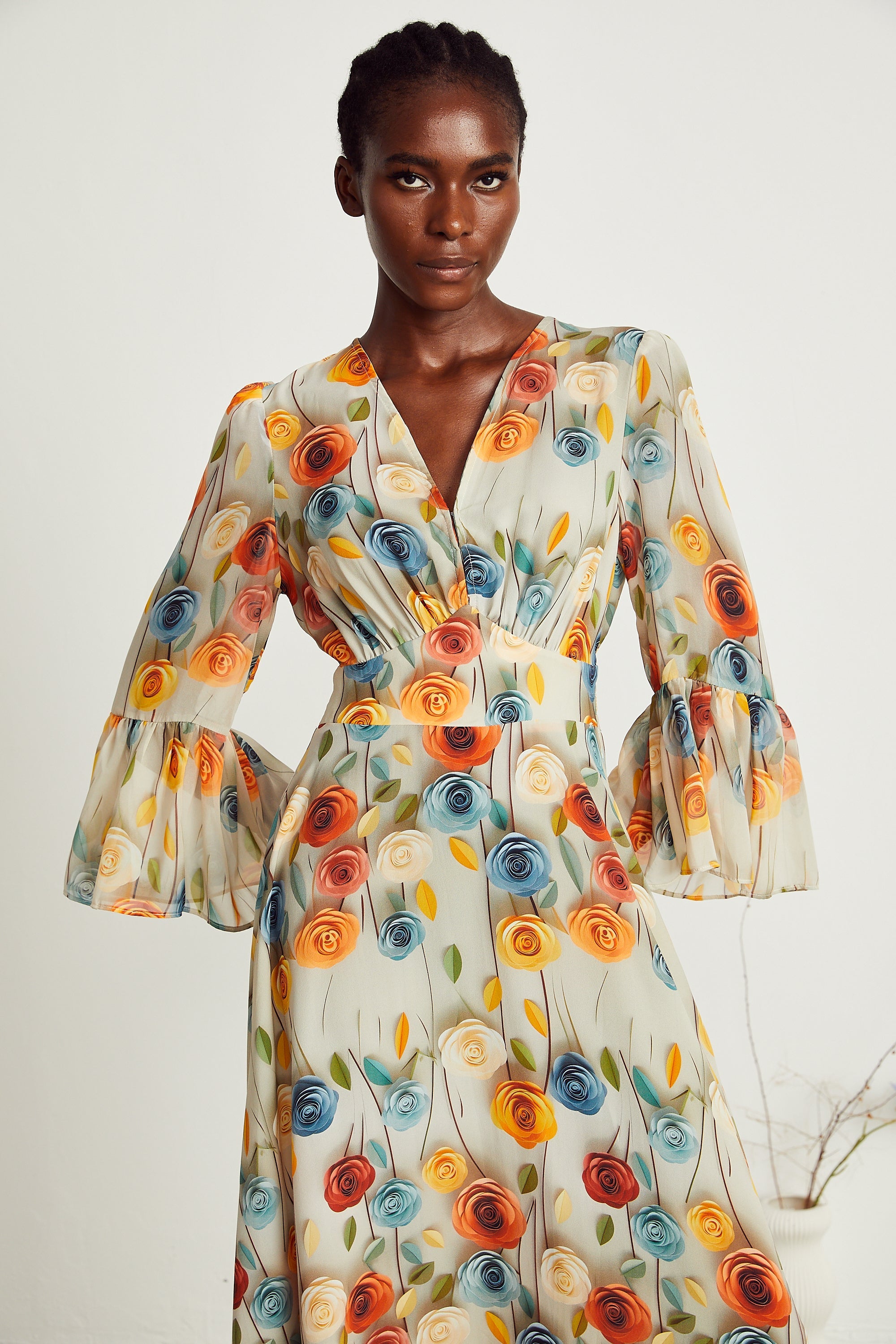 Gabriela çiçek midi elbise