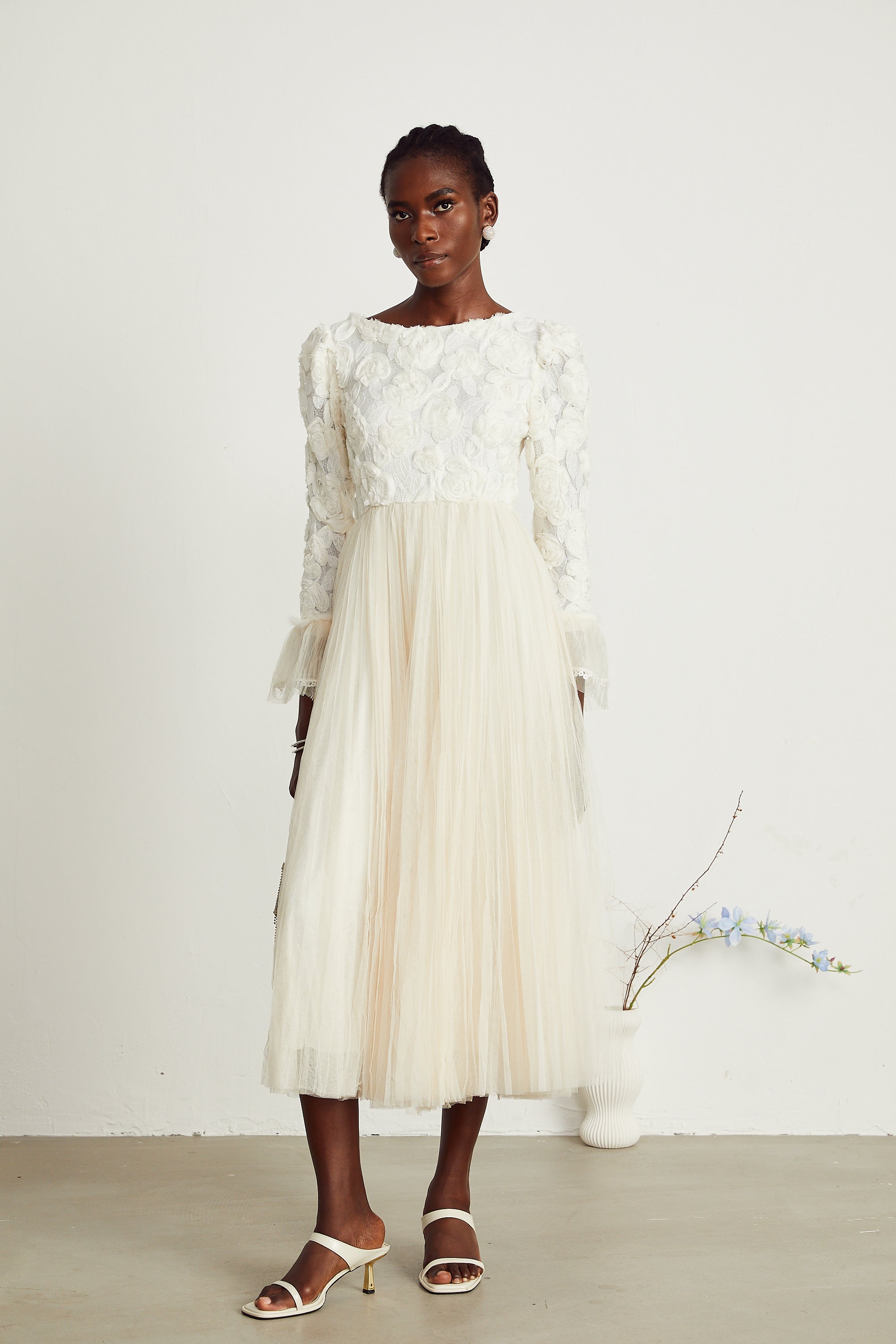 Thibaulte dantel midi elbise