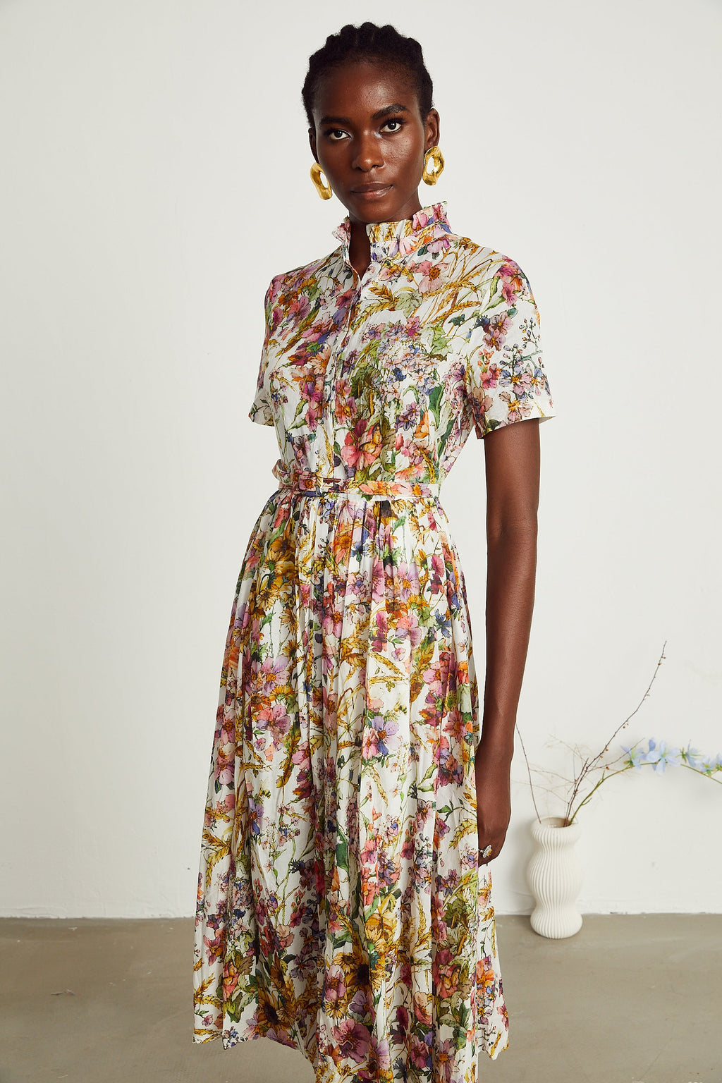 Clotilde çiçek midi elbise