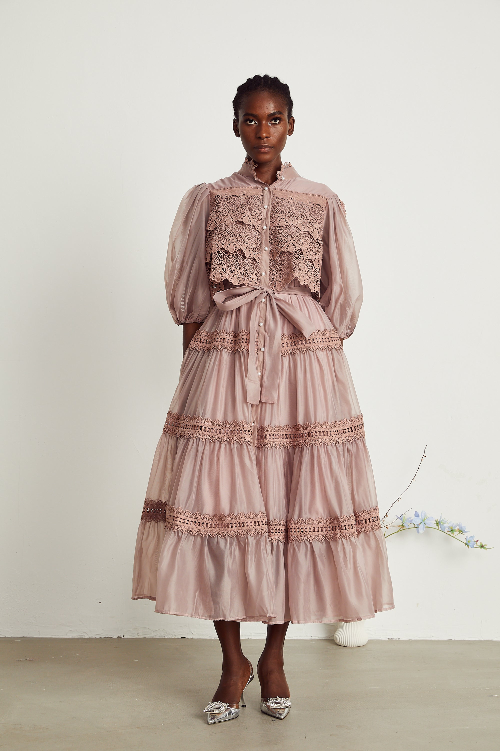 Inès katman midi elbise