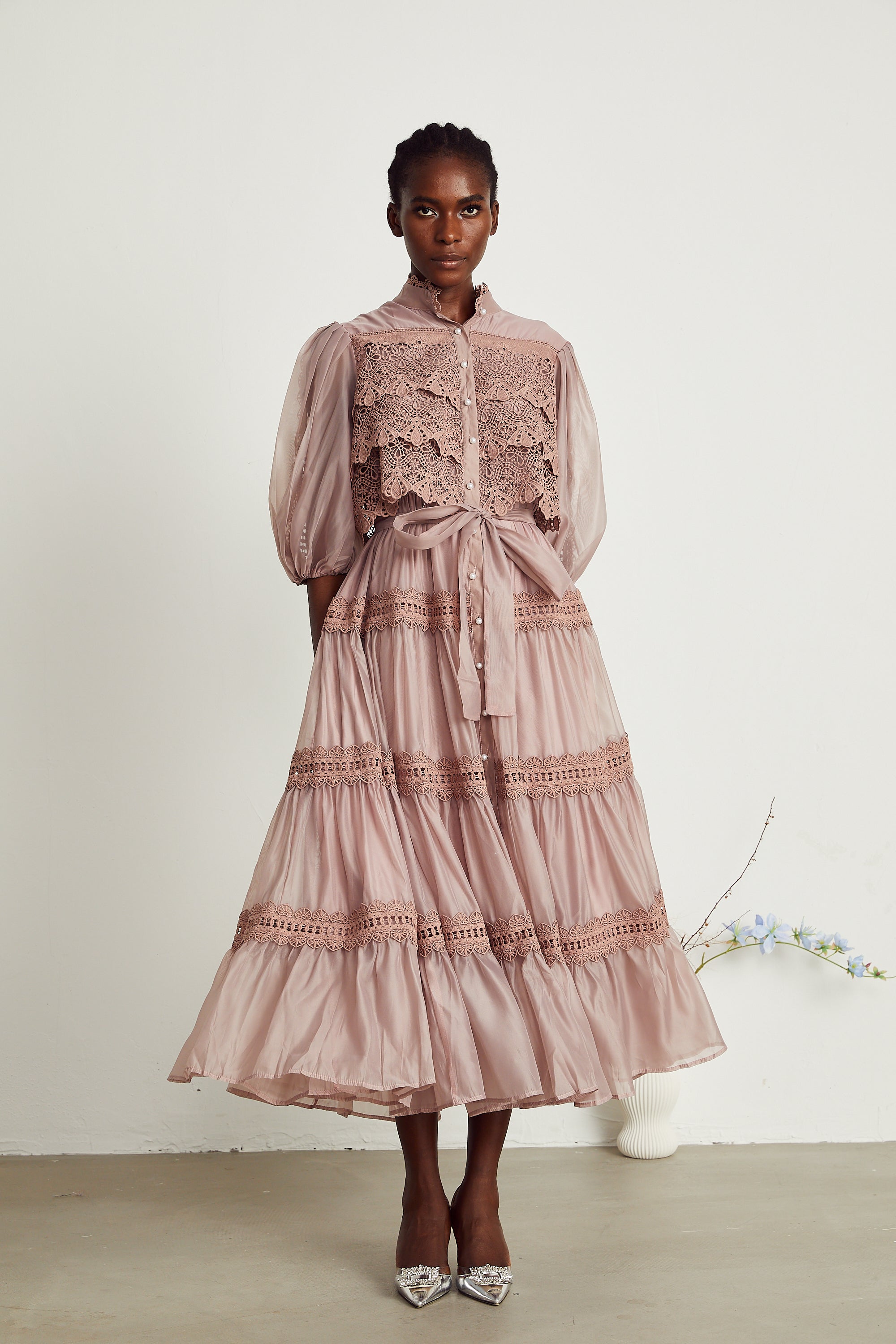 Inès katman midi elbise