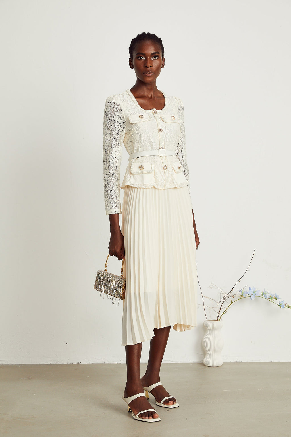 Isabelle dantel midi elbise