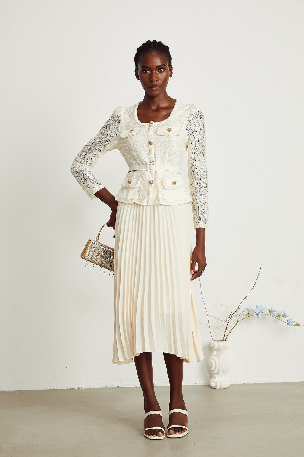 Isabelle dantel midi elbise