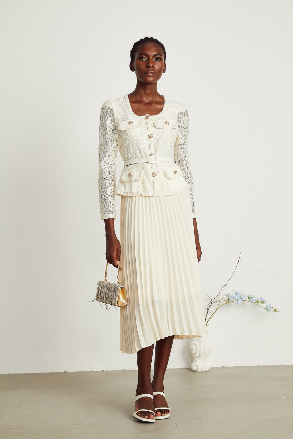 Isabelle dantel midi elbise